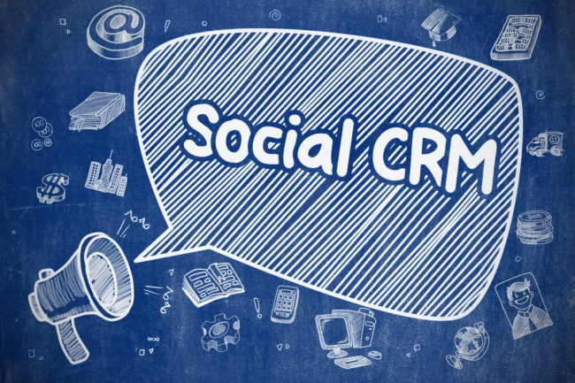 Social CRM – Doodle Illustration on Blue Chalkboard.